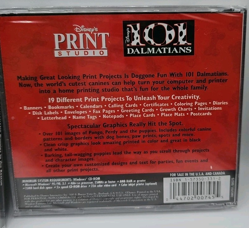 Disney 101 Dalmations Software CD ROM Bundle