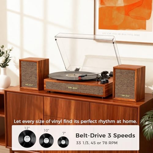 Record Player with External Speakers Vintage Bluetooth Turntable for Vinyl