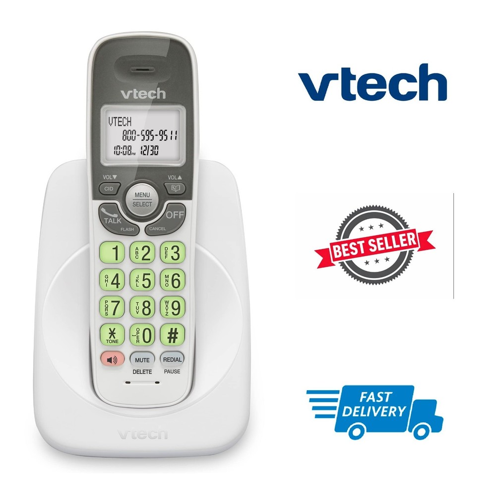 VTech VG131 White Cordless Phone DECT 6.0 Lighted Display Caller ID