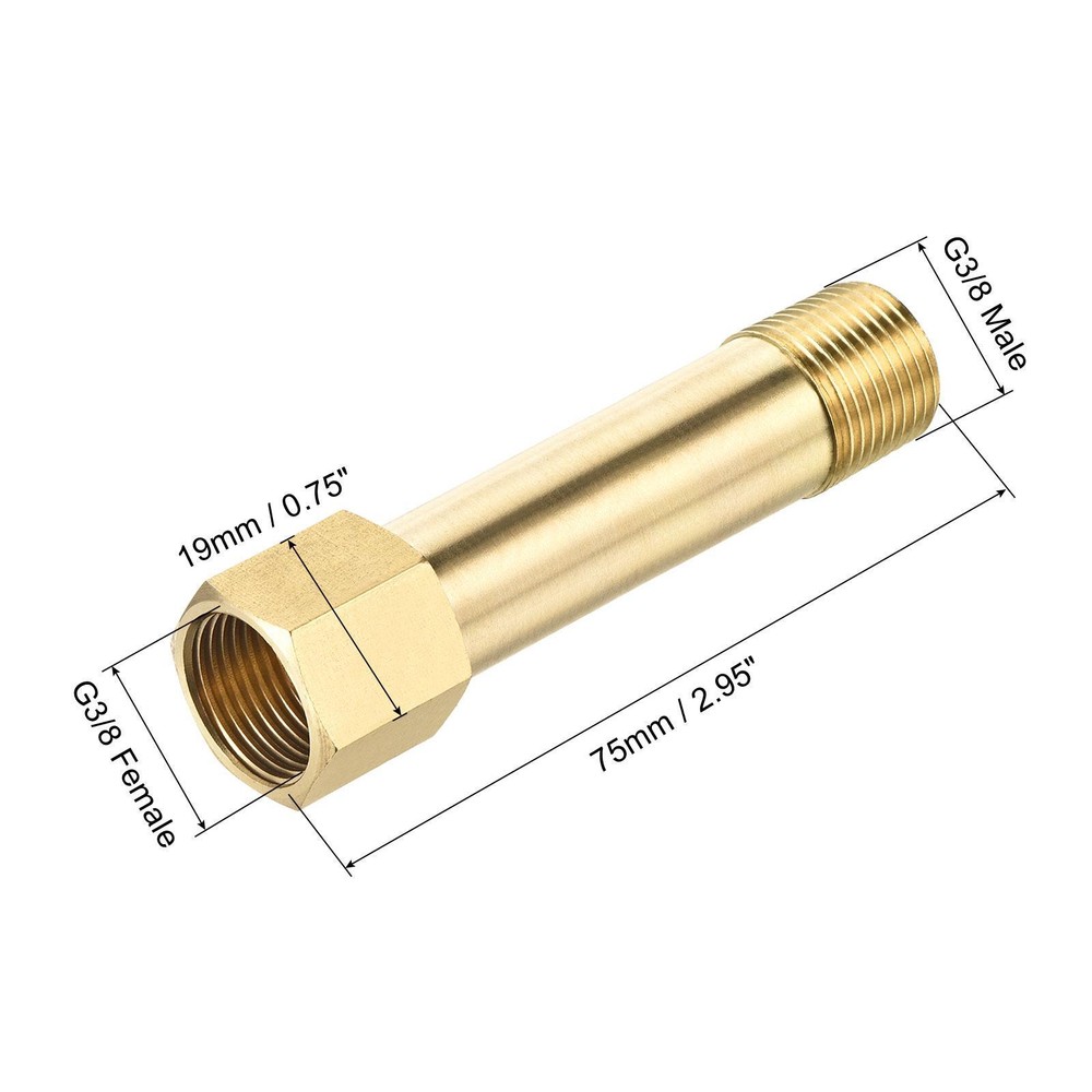 Brass Pipe Fitting G3/8 Adapter 75mm Extension Connector Hex Coupling
