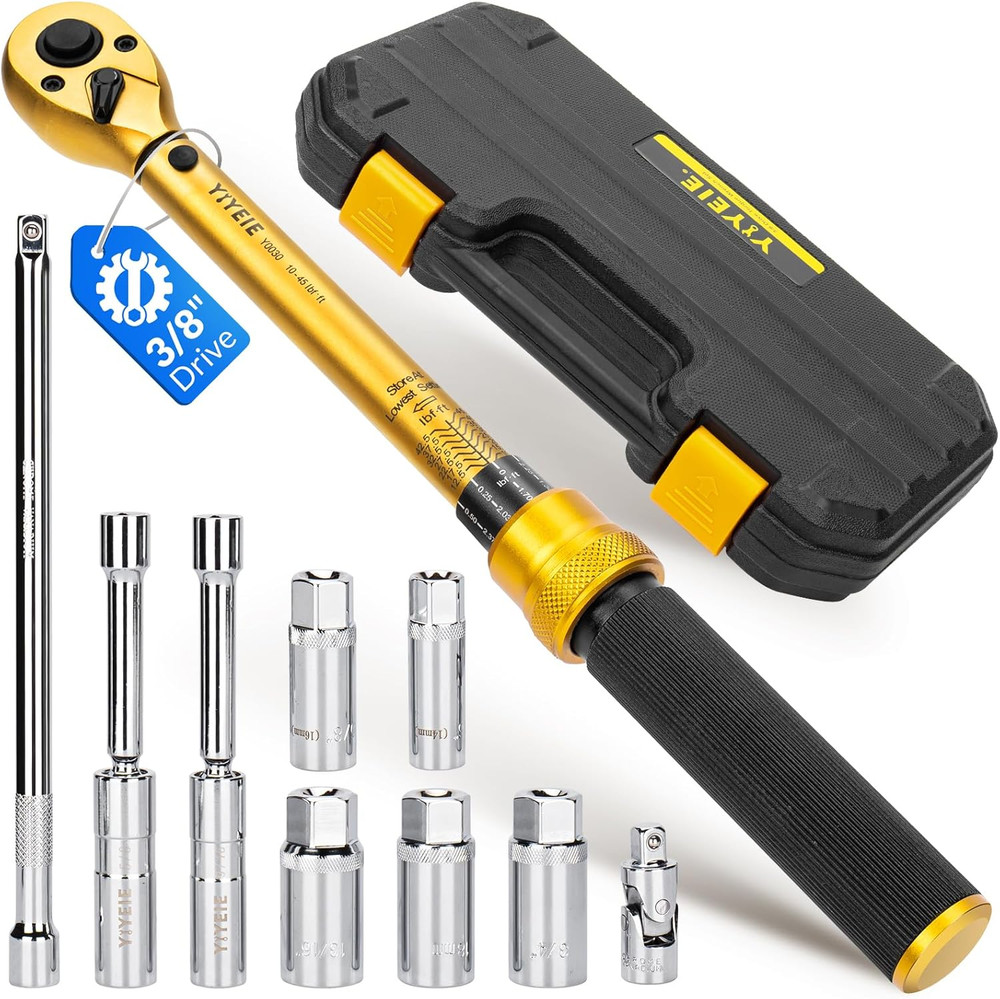 10PCS Magnetic Spark Plug Socket & Torque Wrench Set 3/8 Drive