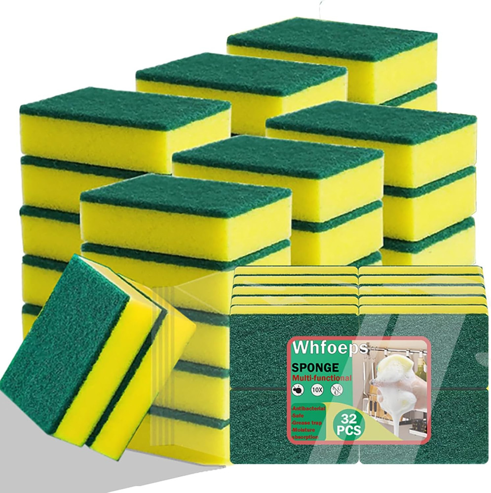 32 Pack Heavy Duty Scrub Sponges Compressed Non Scratch Kitchen Cleaning