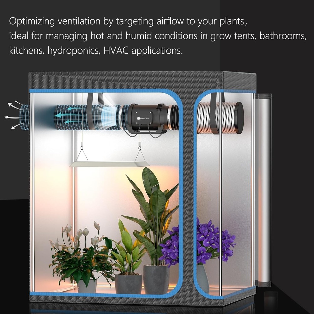 Quiet 6" Inline Fan 469 CFM Variable Speed Controller Energy Efficient Exhaust