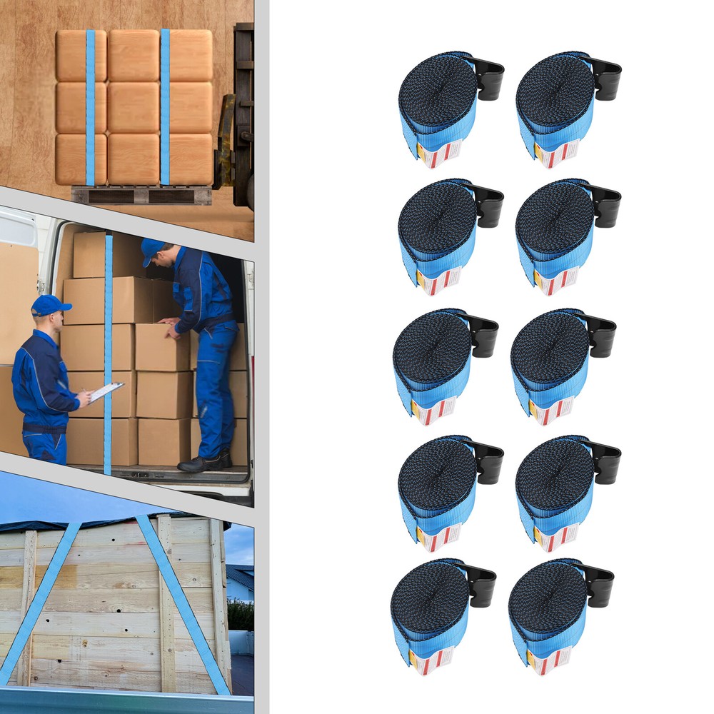 Blue 10pcs Winch Straps with Flat Hooks 4in*30ft Winch Straps Tie Cargo Control