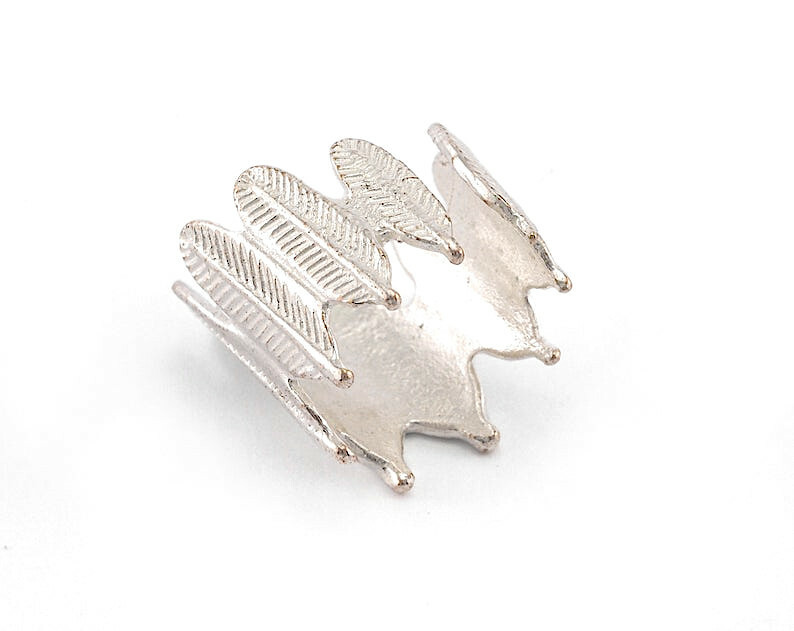 Feather Adjustable Ring Silver Plated brass 18.5mm 8.5US inner size 3213