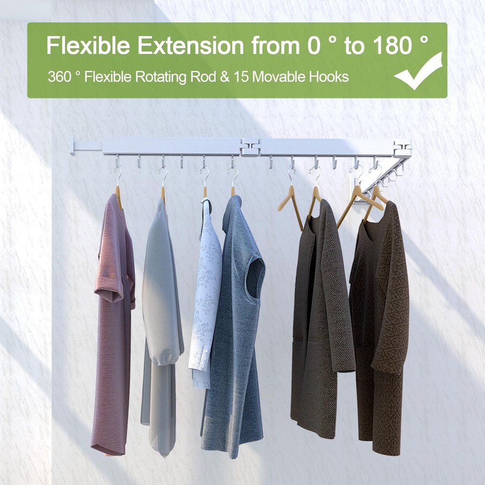 Kelisiting Retractable Clothes Drying Rack,3 Fold White Laundry Drying