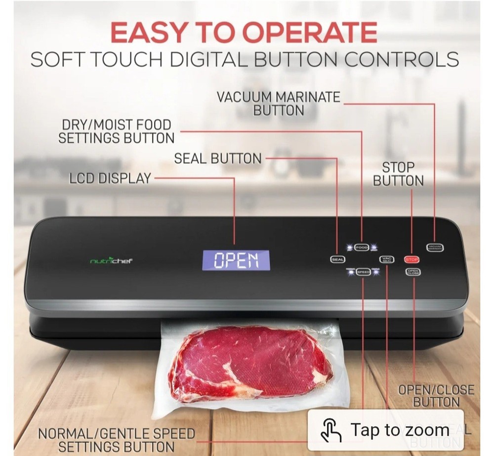 NutriChef PKVS40BK Automatic Vacuum Sealer w/Digital Button Controls New