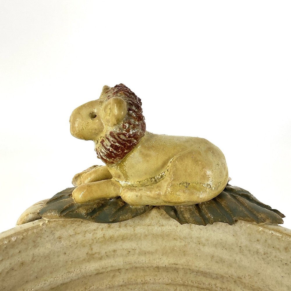 Studio Art Pottery Planter Pot Lion Lamb Handles Signed Dated 1993