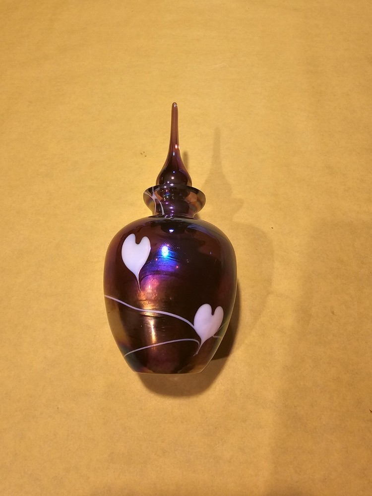 Vtg Perfume Bottle Hanging Hearts Iridenscent