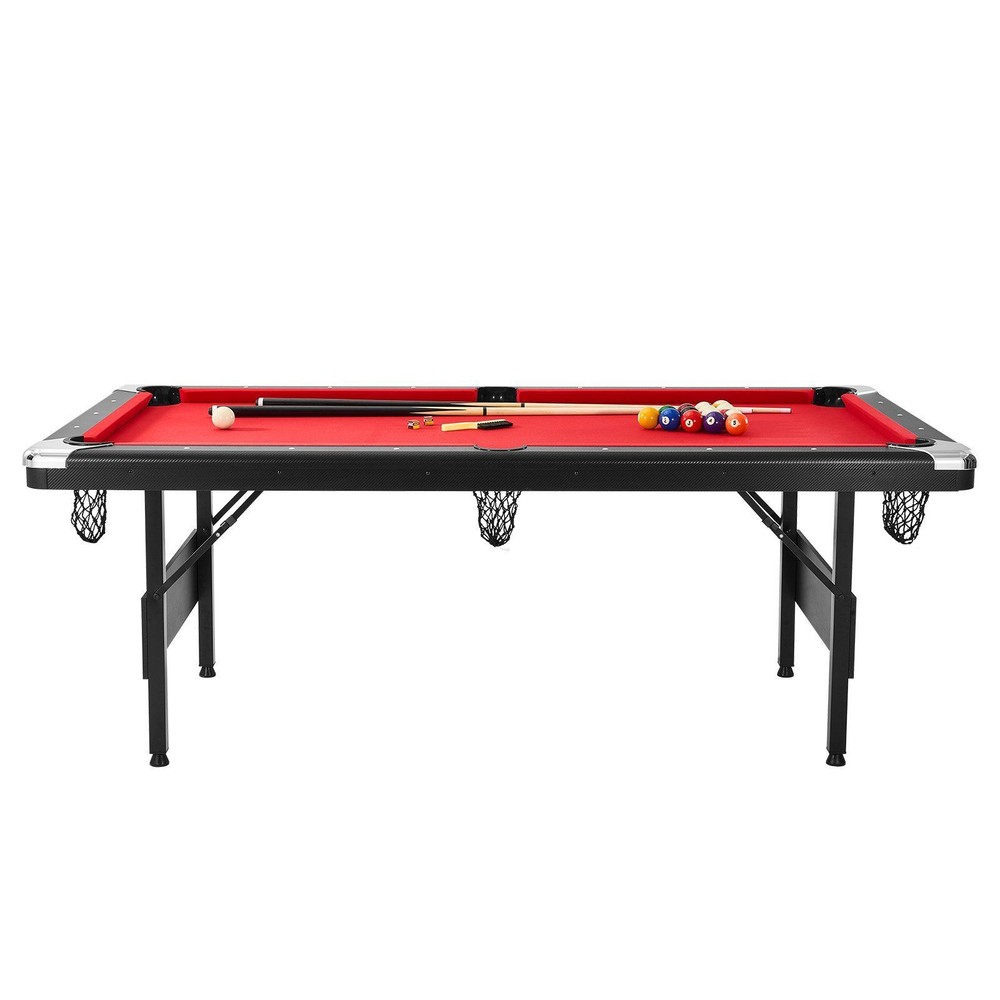 7ft Portable Foldable Billiards Table Black with Red Cloth Billiard Table Set