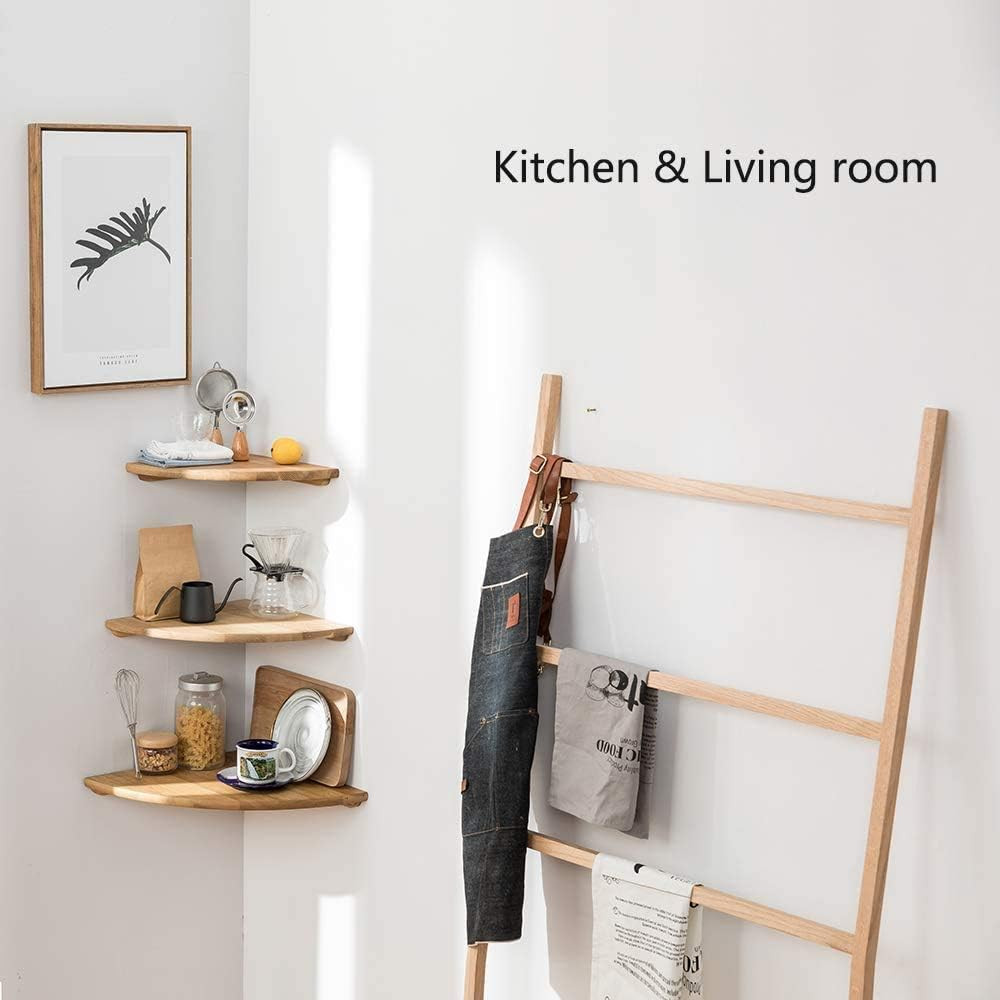 Corner Shelf, 7Inch Solid Oak Wood Floating Corner Shelf Wall Mount round End Fl
