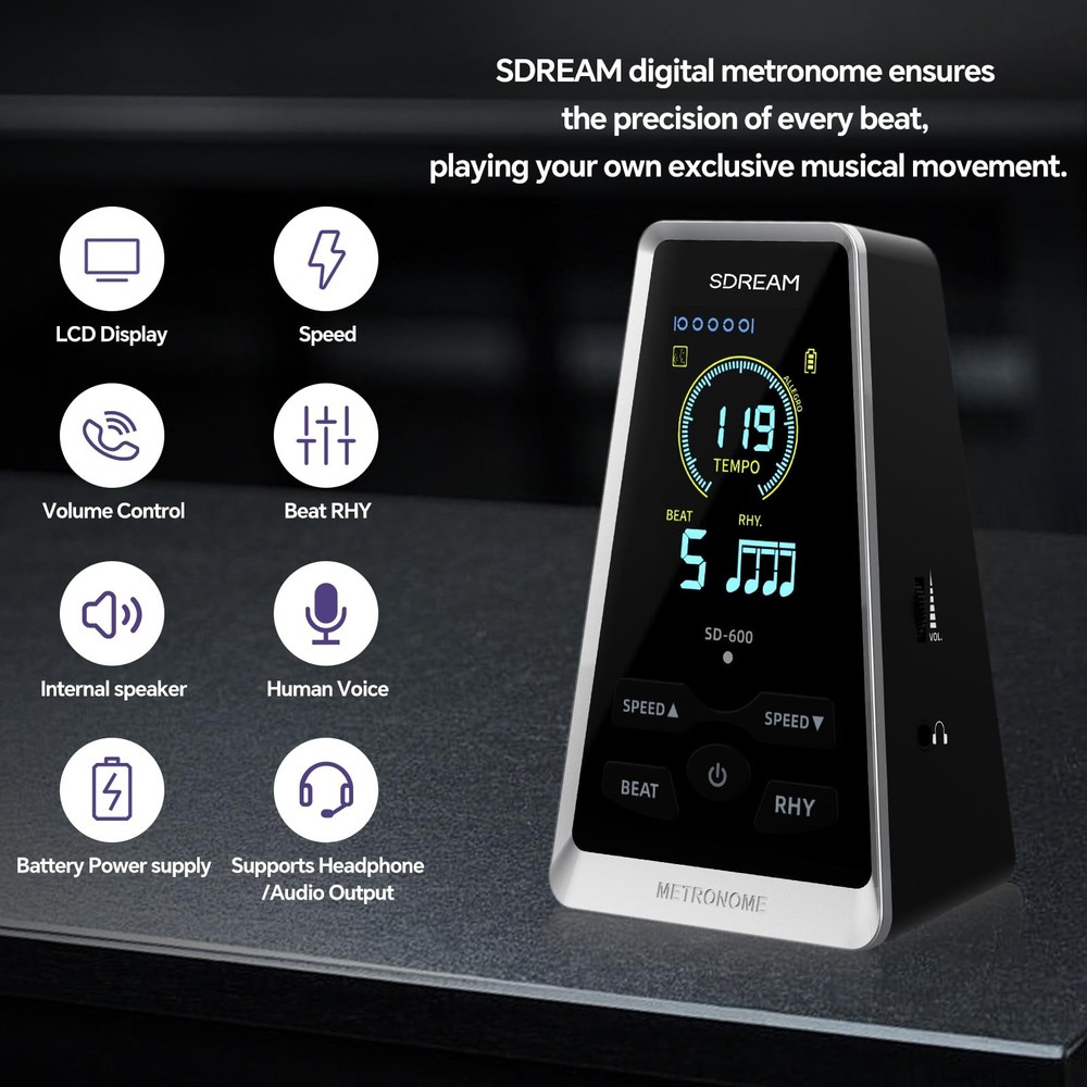 Digital Rechargeable Metronome LCD Voice Beat Control