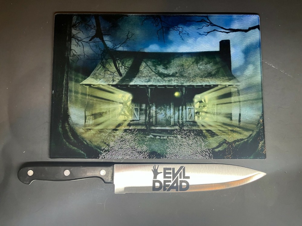Evil Dead Sublimated Glass Cutting Board With Matching Knife