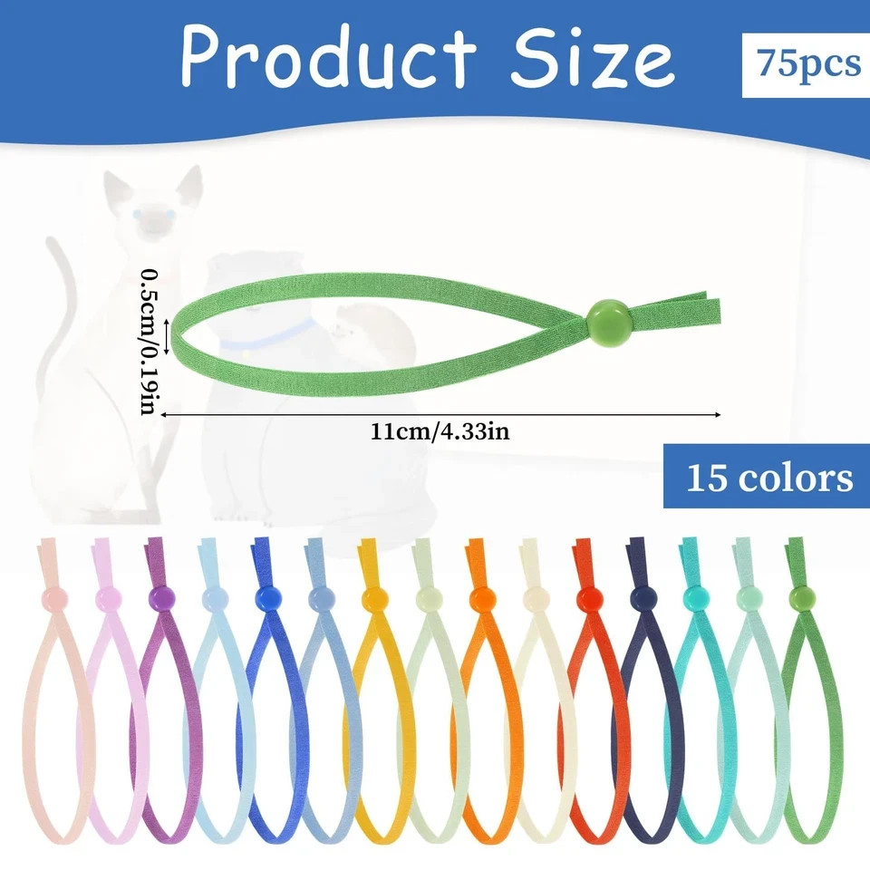 75pcs Stretchy Puppy Collars for Litter Colored Whelping Identification Bands...