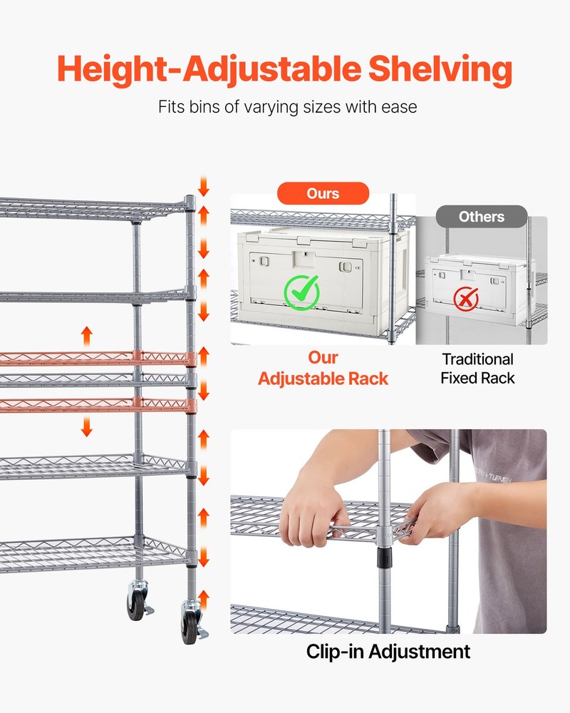 VEVOR Rolling Bin Storage Rack 5-Tier Bin Rack Storage System with 16 Bins
