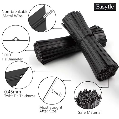 5000 Pcs Black Plastic Coated Twist Ties, 5" Cable Ties, Bread Ties,