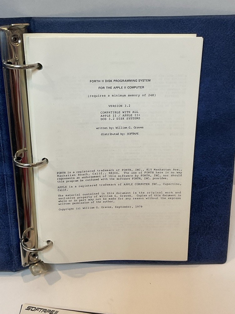 Vintage Apple II Software FORTH II Apple Programming Language Softape