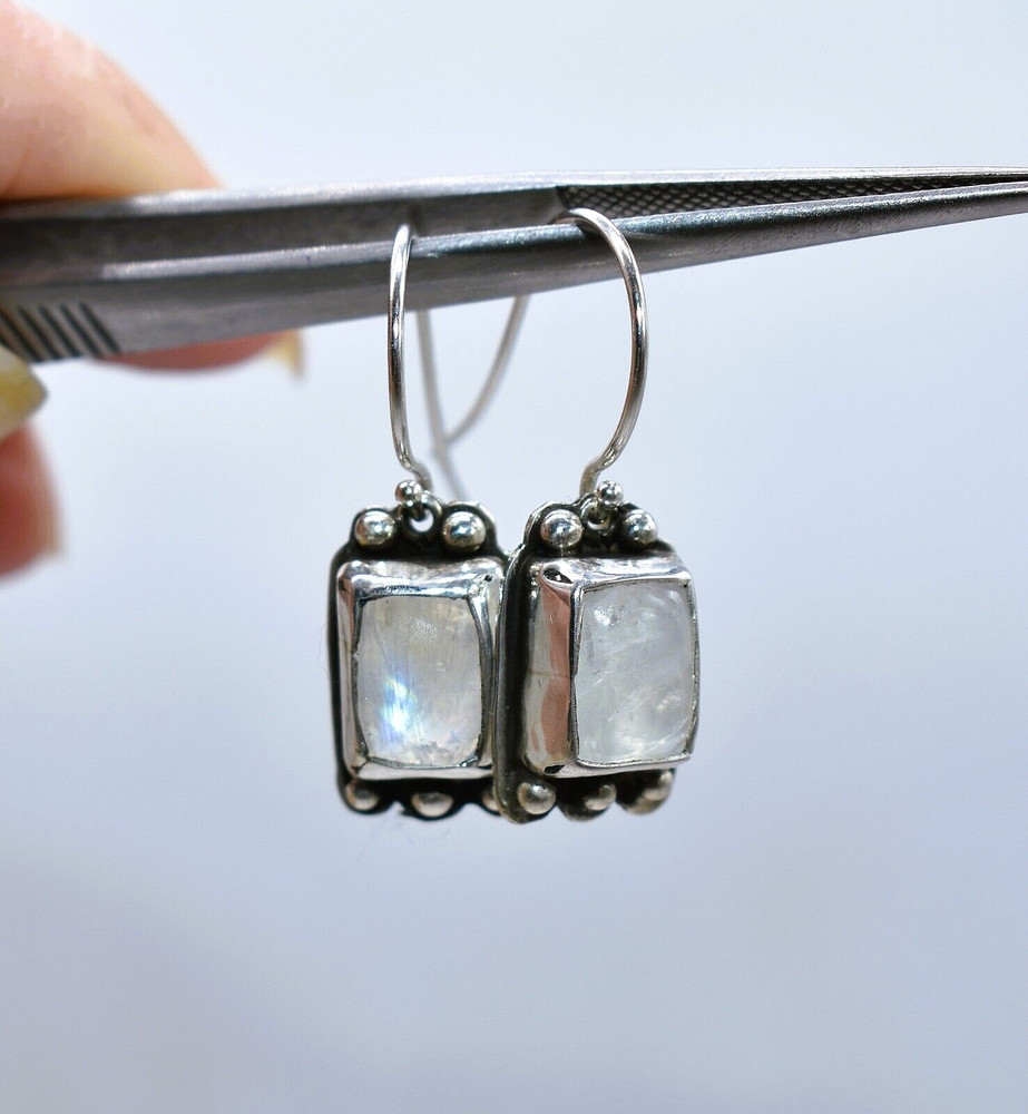 Rainbow Moonstone Sterling Silver Drop/Dangle Earrings by Ryan Schoolfield