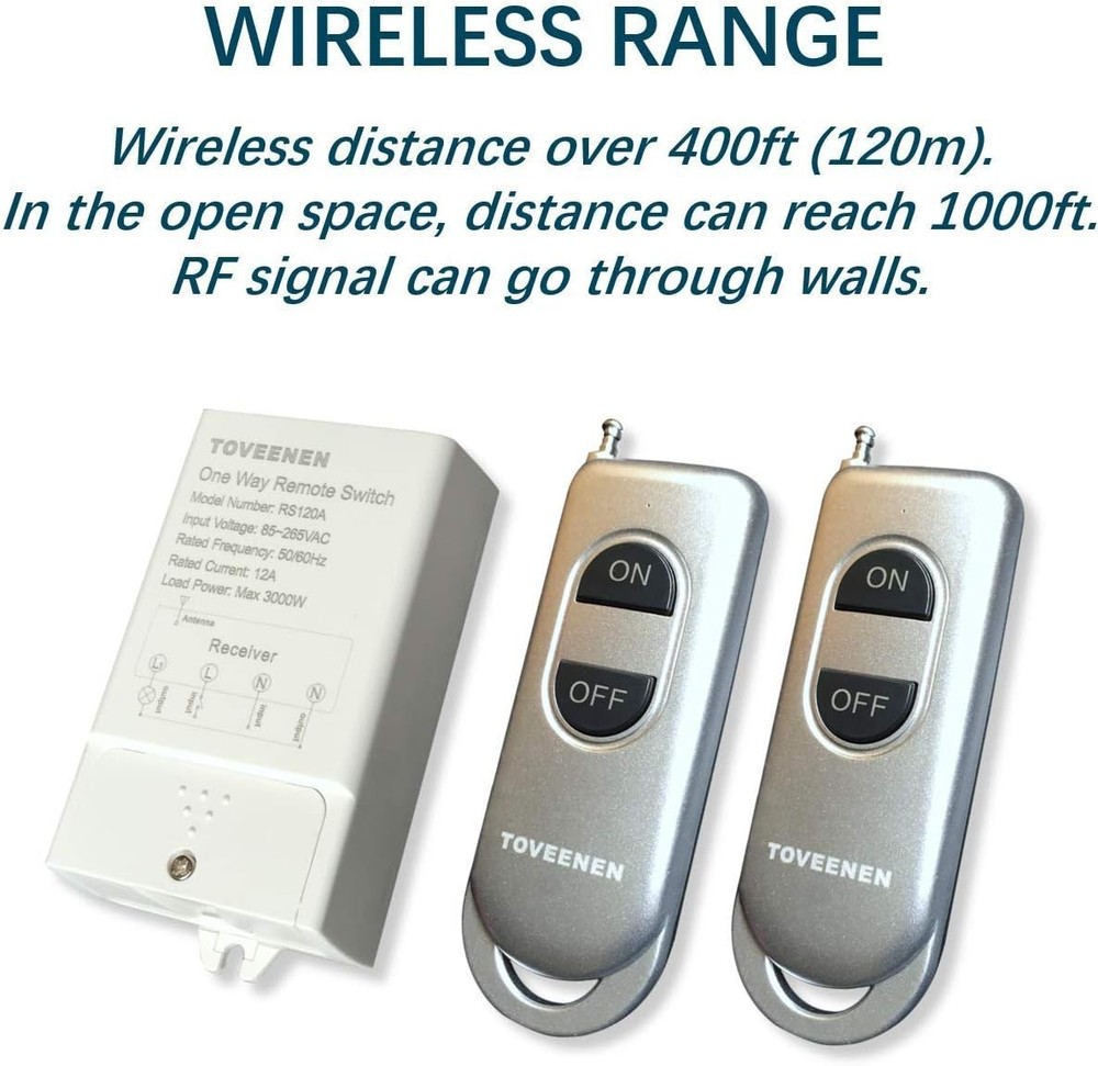 Wireless Switch 400Ft Long Range Wide Voltage 85~265V Large Load Remote Control