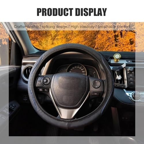 Steering Wheel Cover, Soft Microfiber Leather Double Circle 1 PC Black & Blue