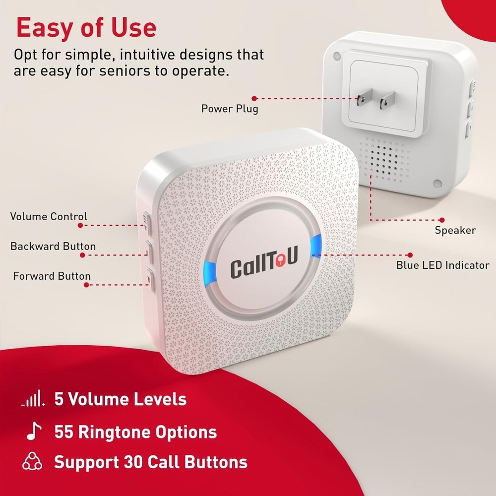 Smart Call System with 2 SOS Buttons: Caregiver Alert & Help System, Waterproof