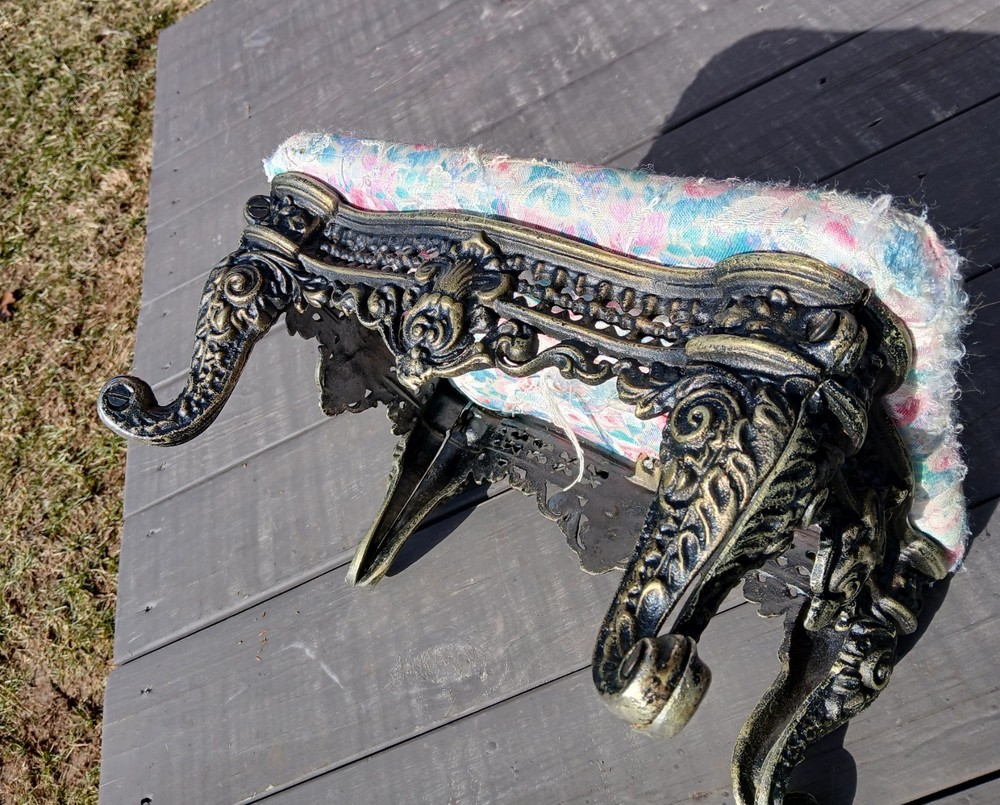 Vintage Upholstered Victorian Foot Stool with Cast Iron Base