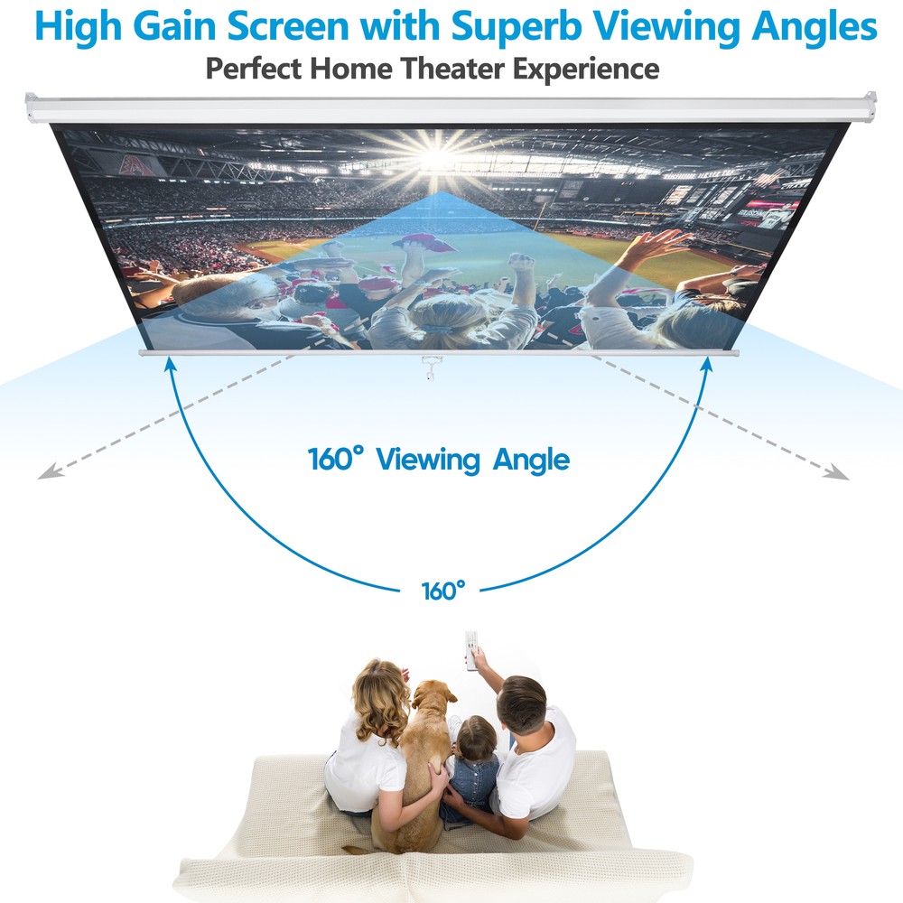 16:9 Manual Projection Screen Pull Down HD Movie Projector 100" Auto Lock