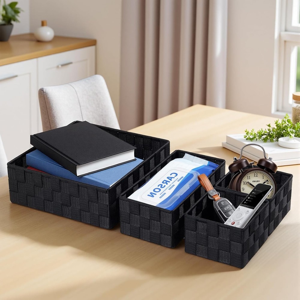 Small Black Baskets Cube Bin Container Tote,Woven Storage Baskets Organizing