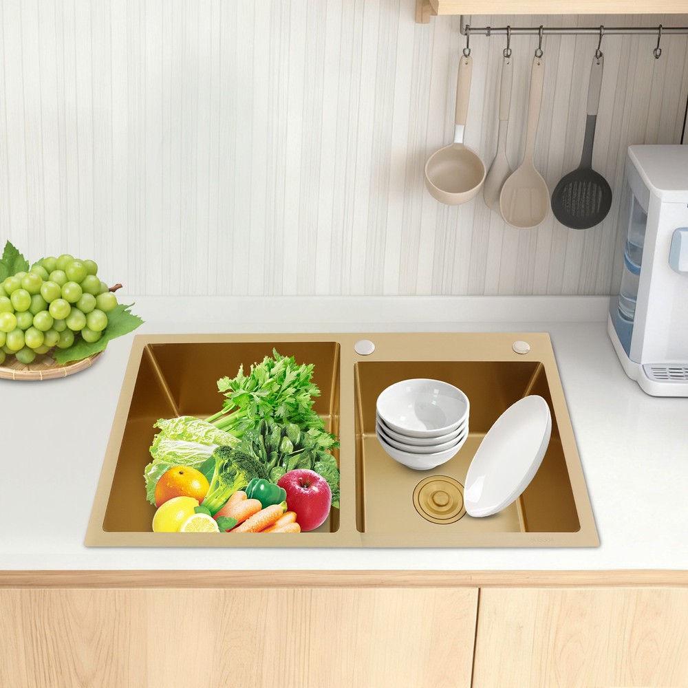 Drop in Kitchen Sink Dual Bowl Stainless Steel Sinks Fixture Multi-functional
