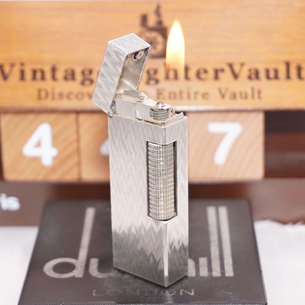 Dunhill Rollagas Lighter Silver CHEVRON Pattern _Ultrasonically Cleaned_Working