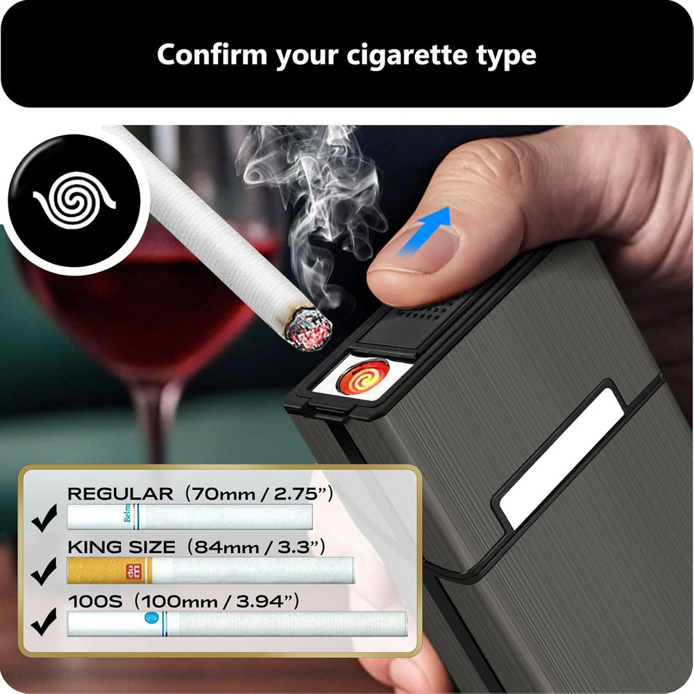 Cigarette Case with Lighter (2 Pack), King Size 100S Magnetic Switch 20 Capacity
