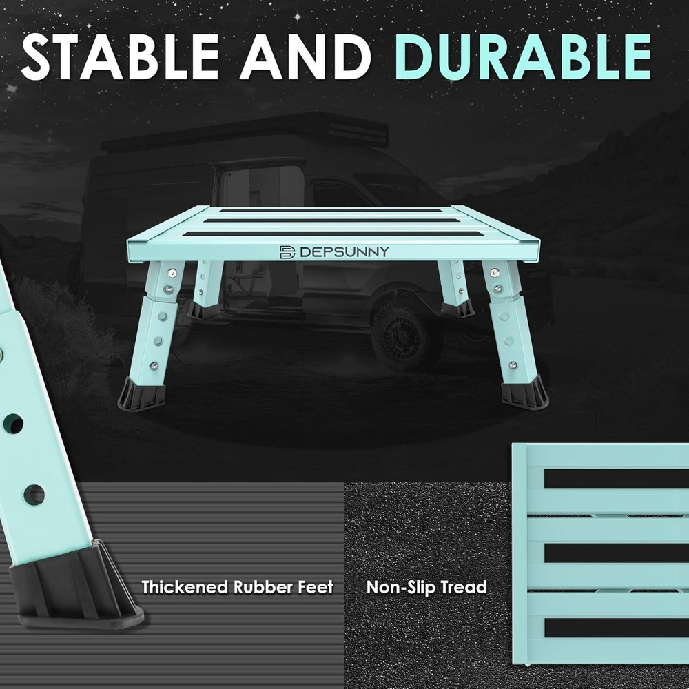 Aluminum RV Step Stable Foldable Platform Step Stool Non-Slip Adjustable Height
