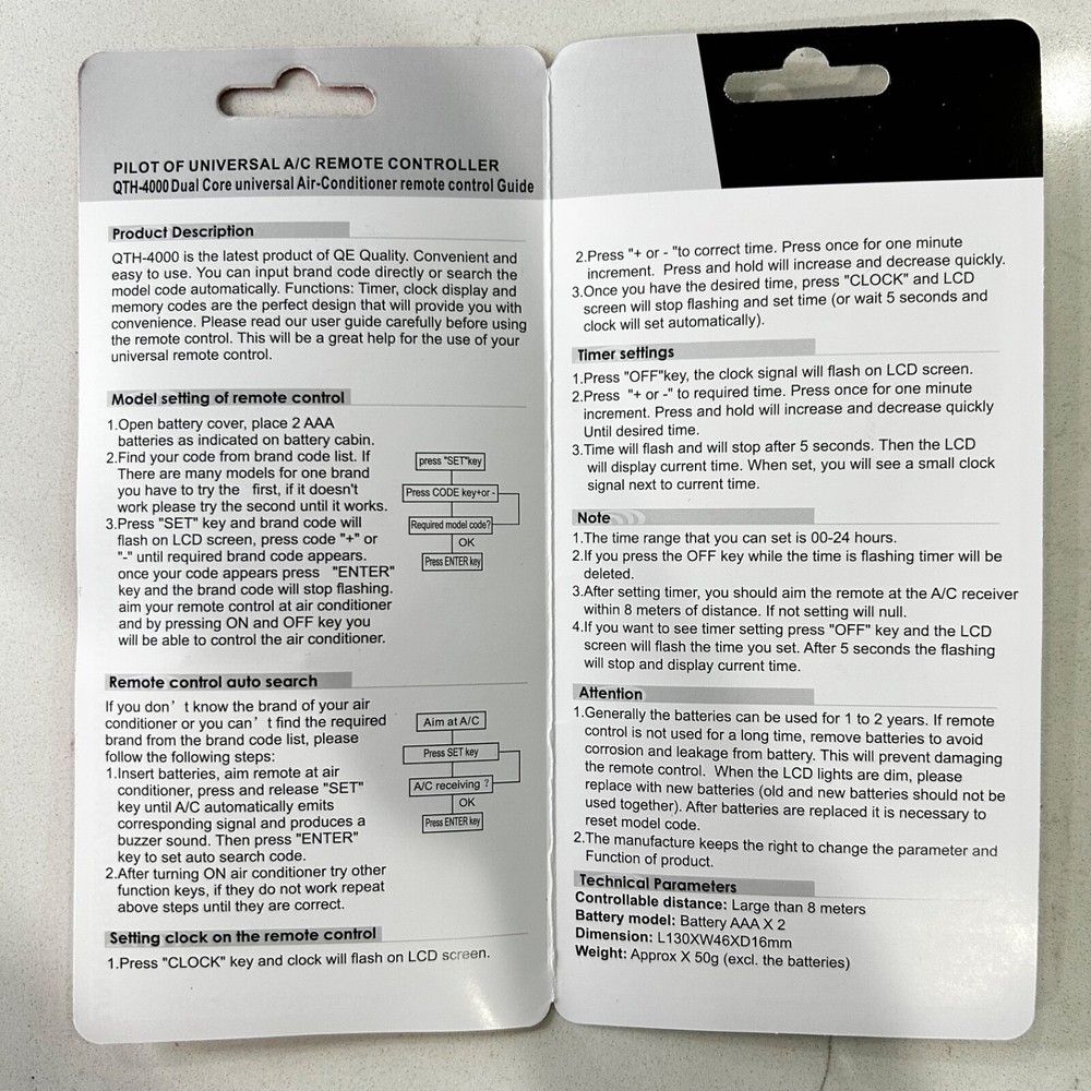 QTH-4000 Mini Split Universal Remote Control, 4000 Codes, Controls MOST Systems