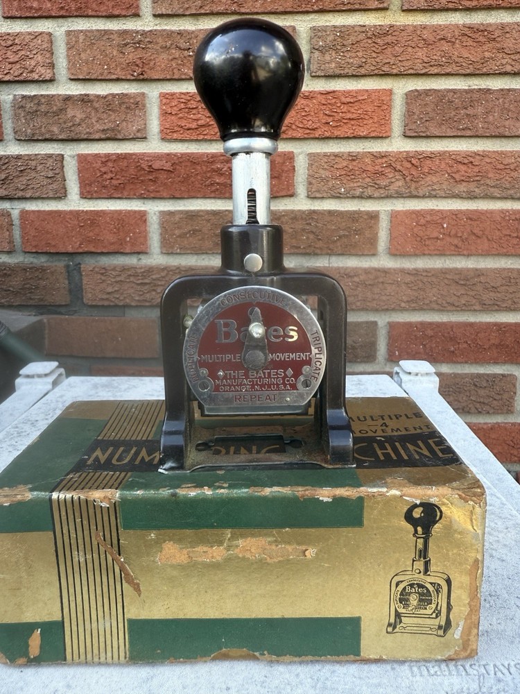 Vintage Bates Numbering Machine 6 Wheel - Style E with Box  Multiple 4 Movement