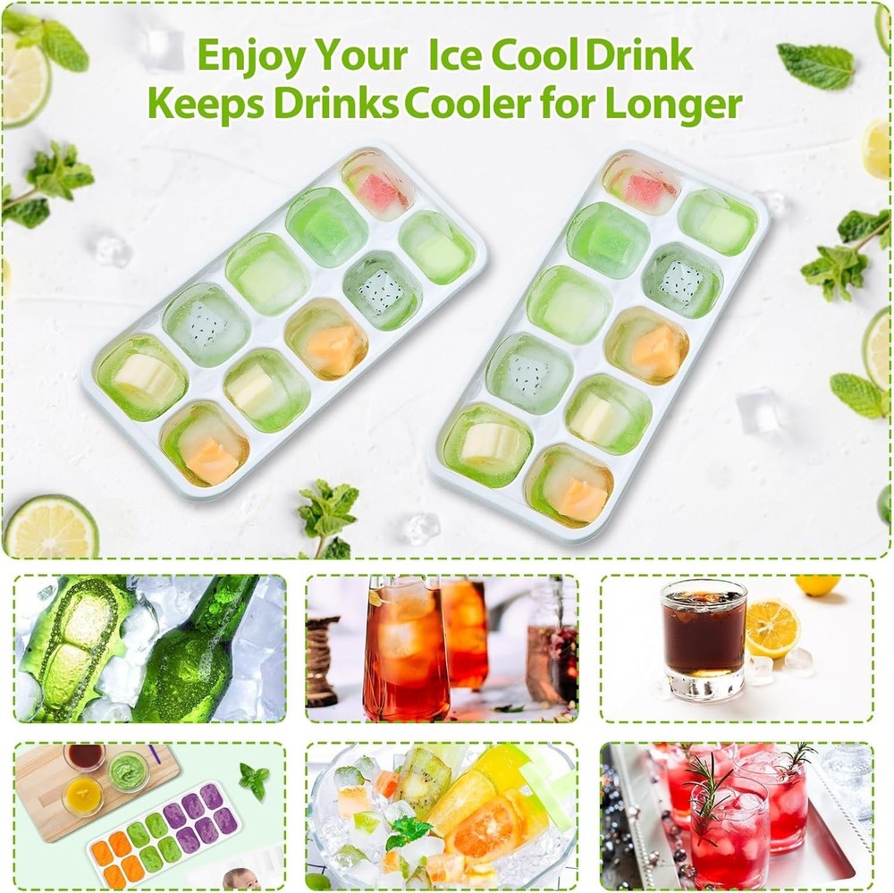 Space-Saving 4-Pack Silicone Ice Cube Trays - Easy Release & Odor-Free Design