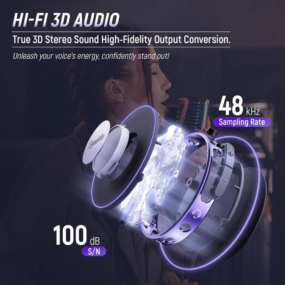 Synido Portable Guitar Audio Interface with USB-C 24bit, 48kHz Mini Interface