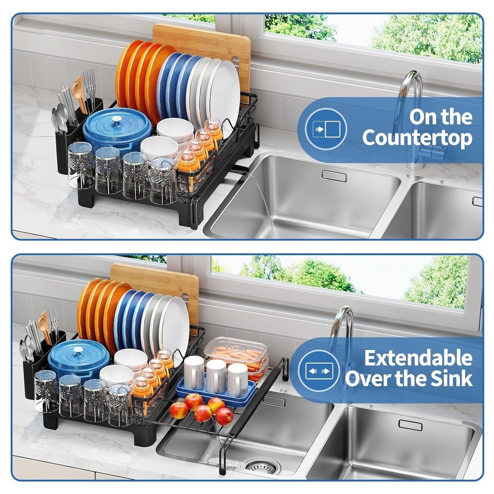 Dish Drying Rack Expandable Dish Rack Large Capacity Dish Drainer Kitchen