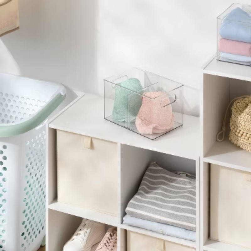 All Purpose Clear Storage Bin with Adjustable Divider Small Cutout handles