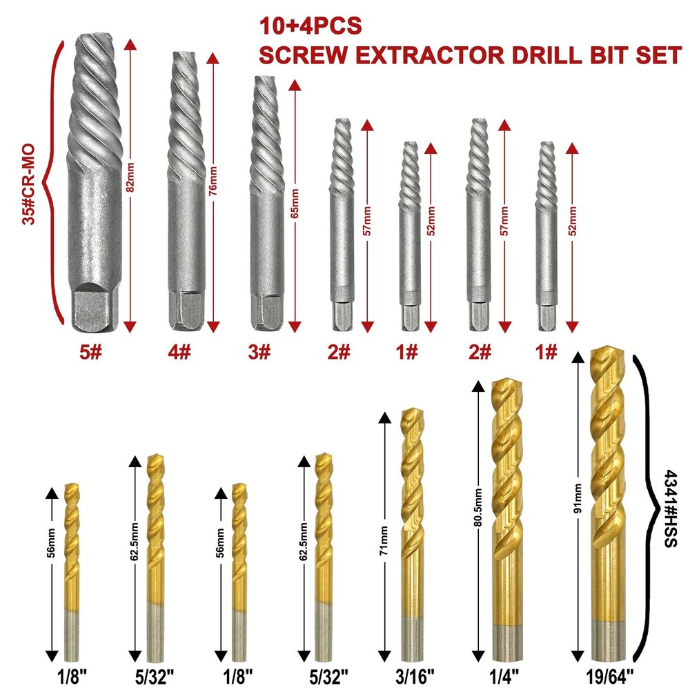 14Pcs Screw Extractor Set, Left Hand Drill Bit and Bolt Extractor Kit Easy to...
