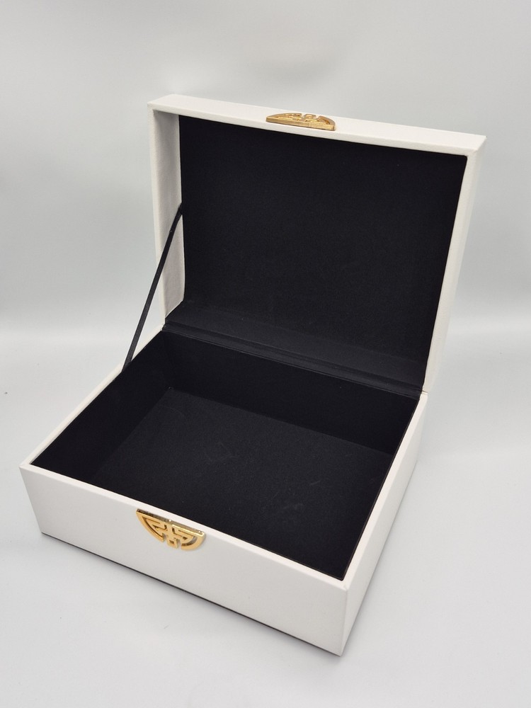 Set of 2 White Rectangular Decorative Boxes with gold accent