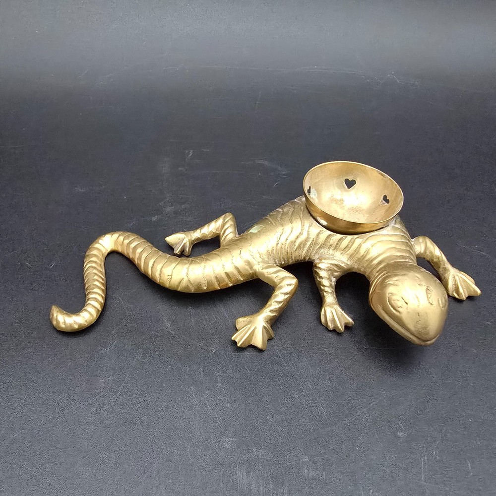 Solid Brass Lizard Incense Burner Vintage