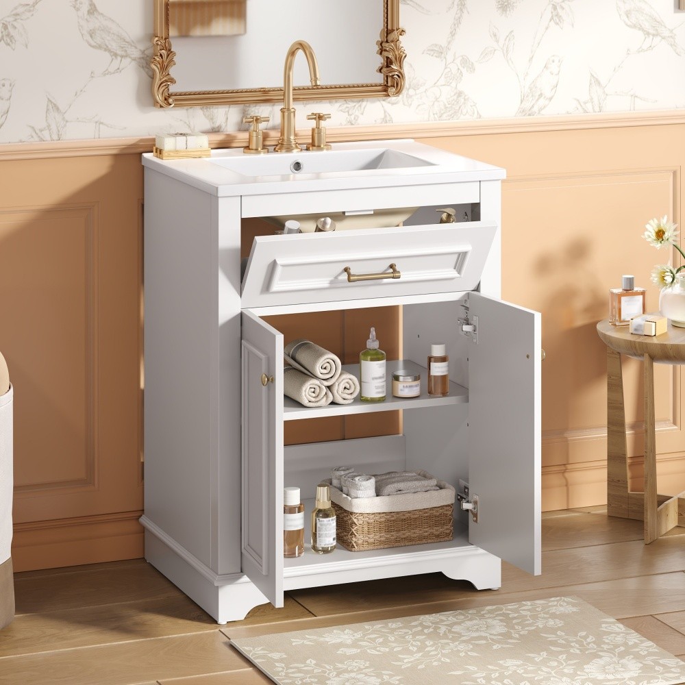 Bathroom Vanity with Ceramic Sink Double Doors Includes 1 Flip-Up Drawer