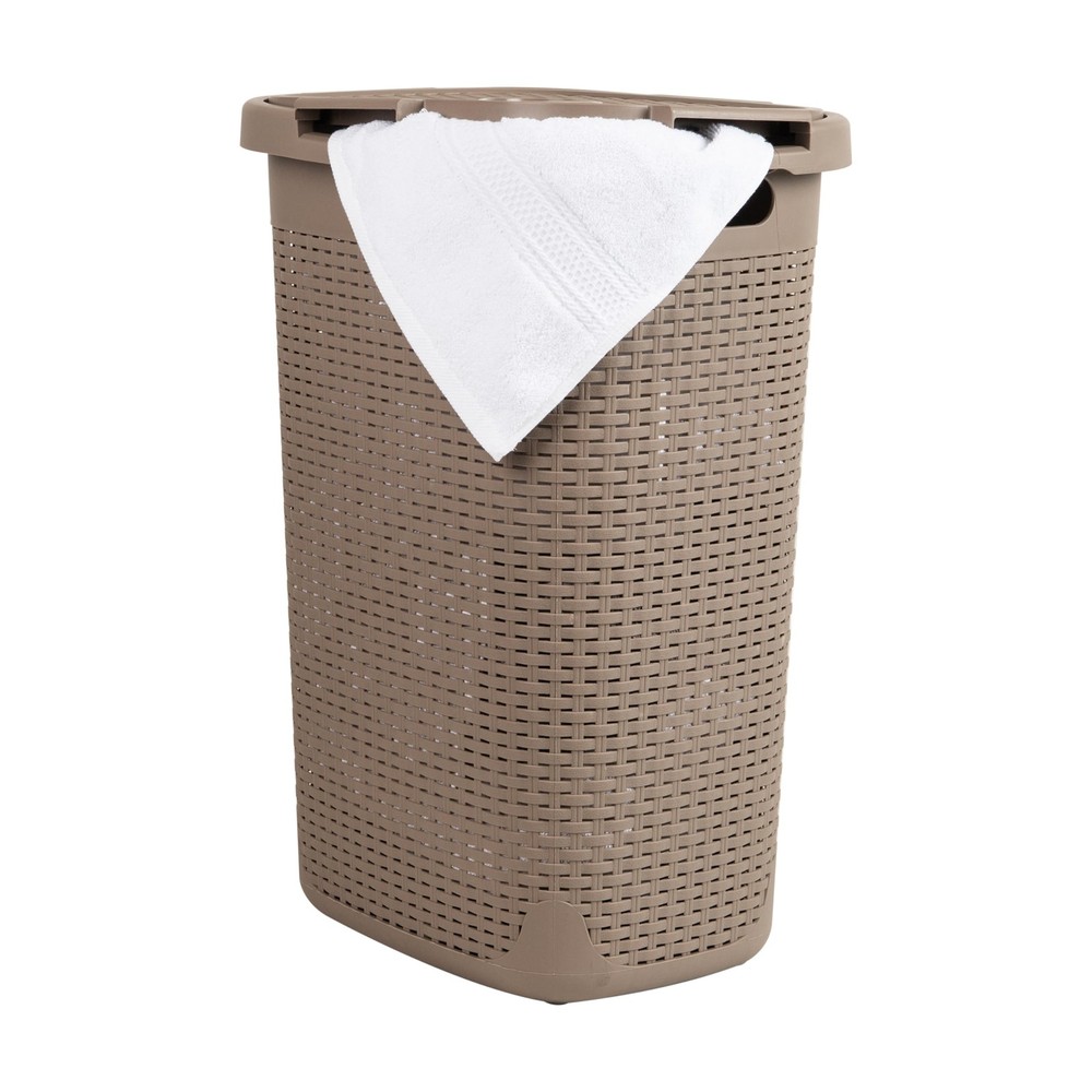 Mind Reader 60L Slim Laundry Hamper with Lid Space Saving Wicker Design
