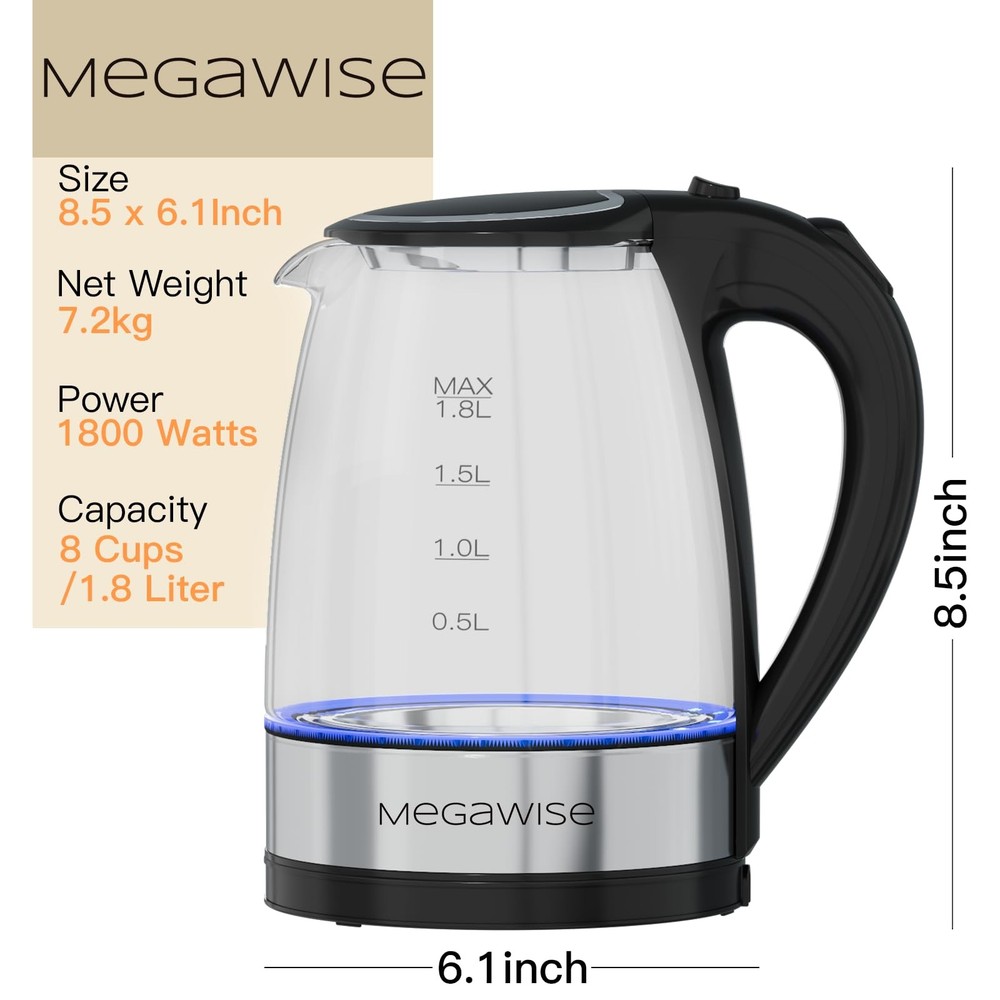 Electric Glass Kettle with Auto ShutOff 1.8L