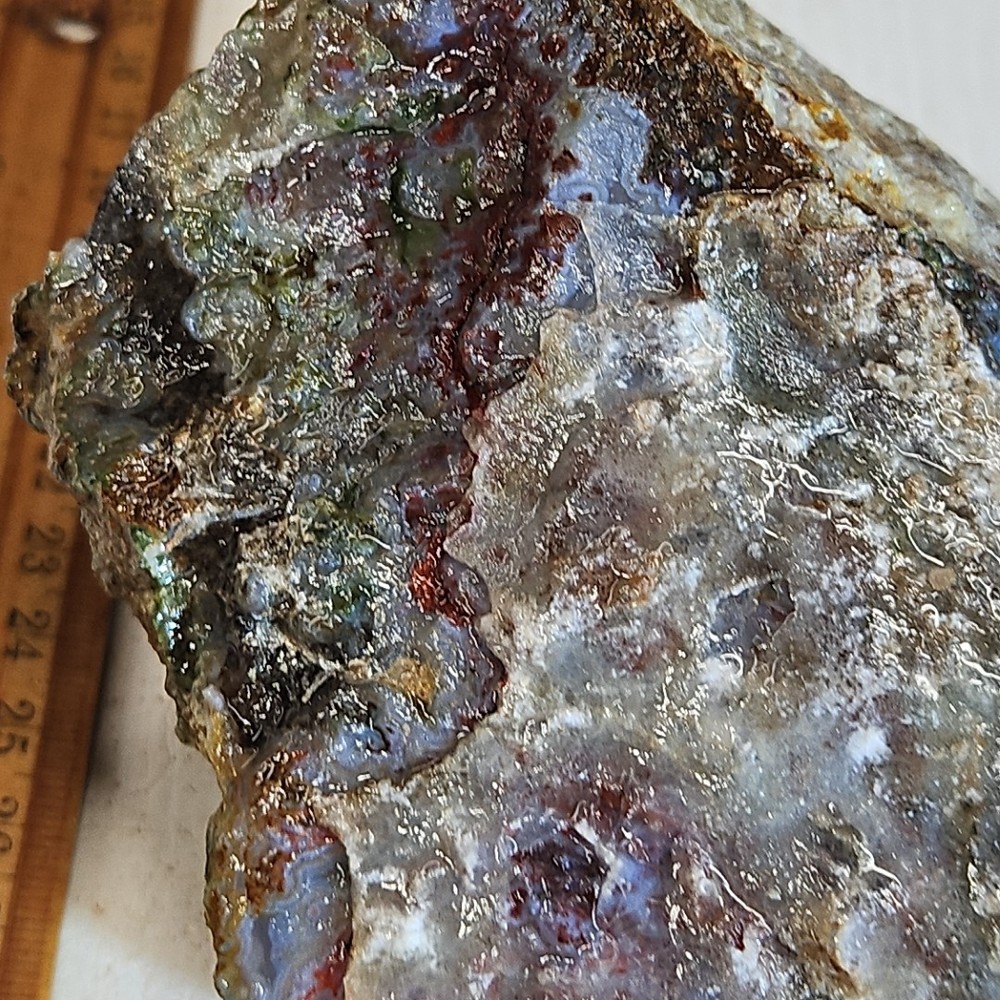 Red lightning agate rough. Beautiful blue color and moss pattern, 2LBs 2.0oz