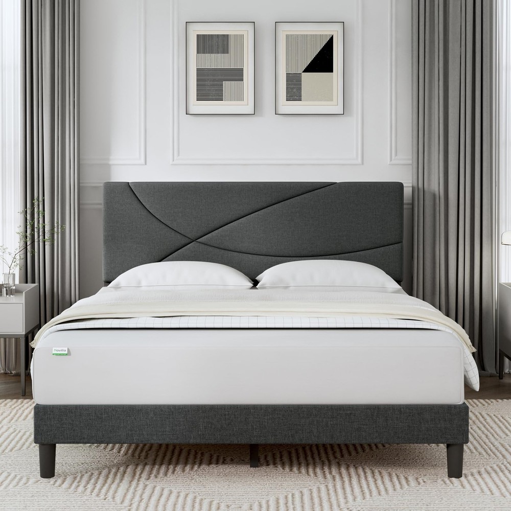 Novilla Queen Size Bed Frame Upholstered Platform Bed with Adjustable Headboa...