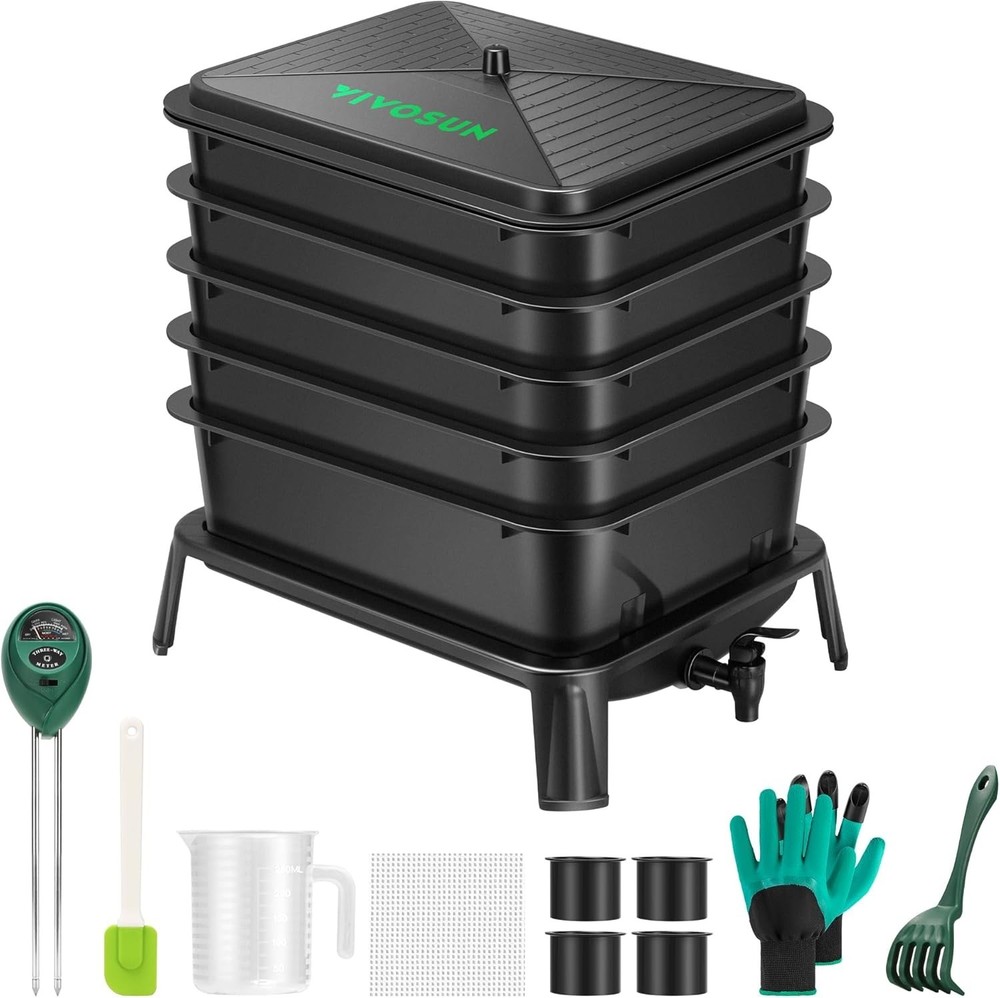 3-Layer Worm Compost Bin 30L Worm Composter Easy Setup Inclusive Worm Farm Kit