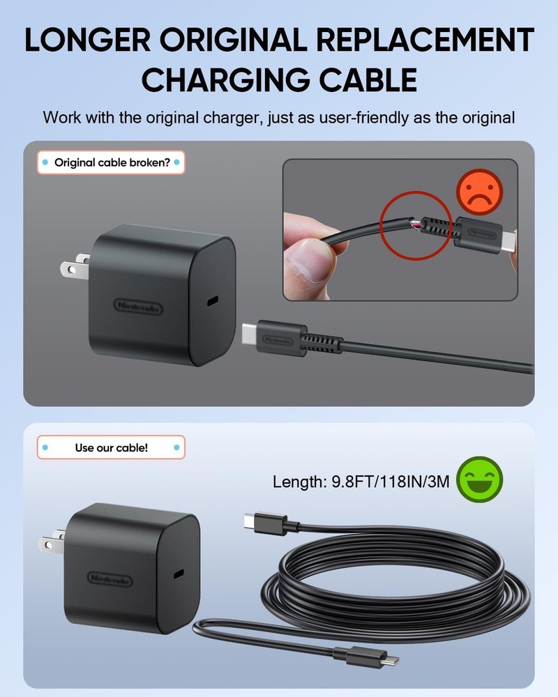 Ultra Long 9.8FT USB-C Cable for Switch 2 - Durable Fast Charging Solution