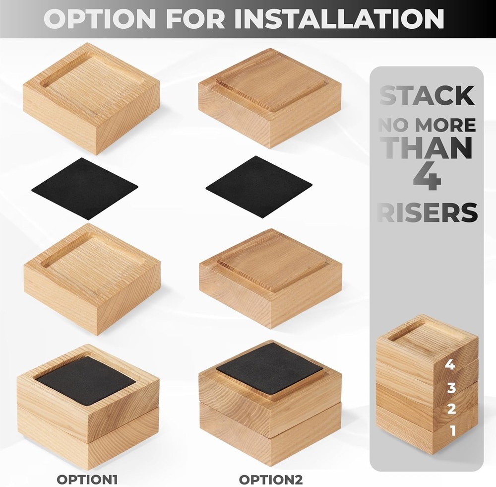 Quality Oak Bed Risers Set of 8 - Adjustable Heights for Maximum Stability
