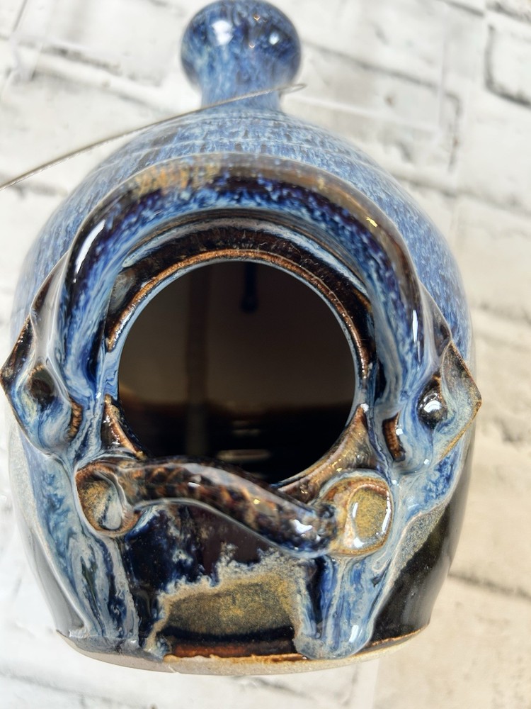 Walter Aberson Signed Blue Glaze Ceramic Birdhouse